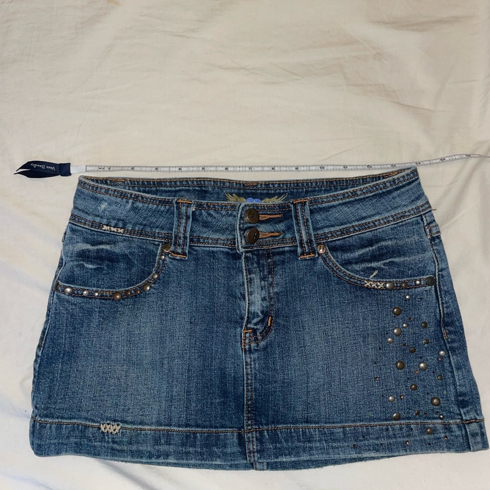Embellished y2k denim mini skirt